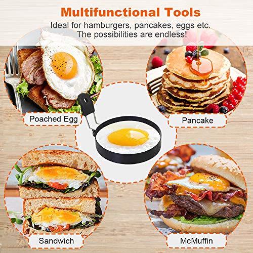 COTEY 3.5" Egg Rings Set of 2 with Silicone Handle, Large Ring for Frying Eggs, Round Mold for English Muffins - Griddle Cooking Shaper for Breakfast | Stainless Steel Fried Egg Cooker Ring Molds for English Muffin. Heat-resistant Silicone Handles Ideal f