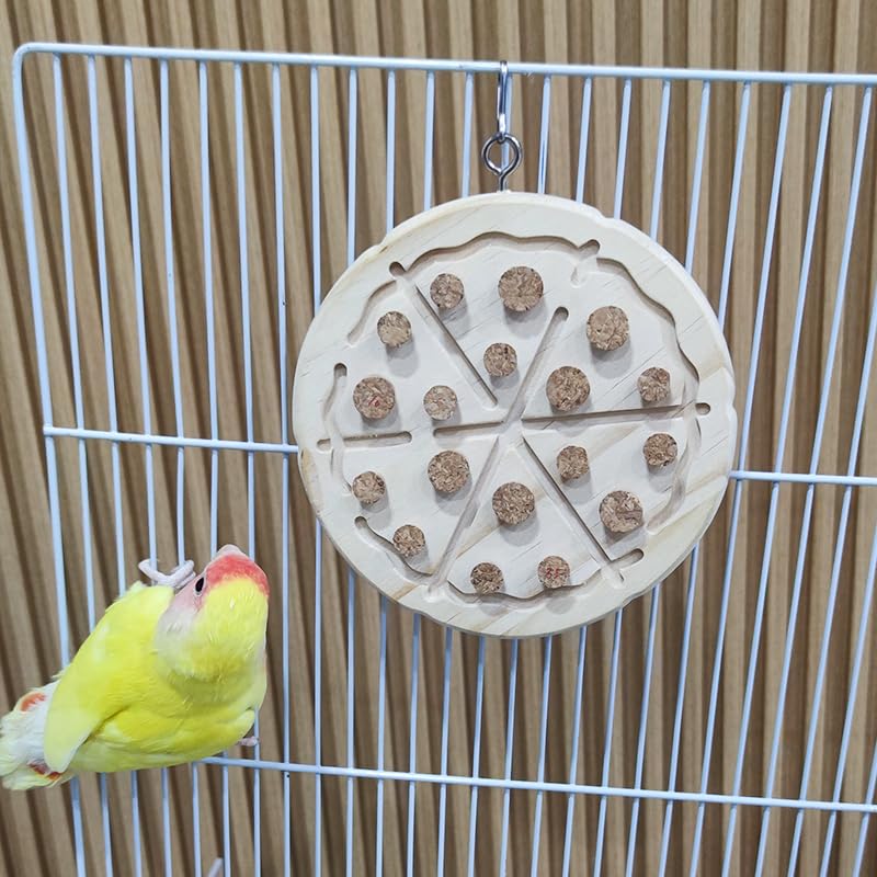 LOS ANDES Parrot Chew Toy with Soft Corks, Wooden Biting Training Toy and Foraging Bird Toys,Bird Cage Accessories, Parakeet Toys - size: Pizza