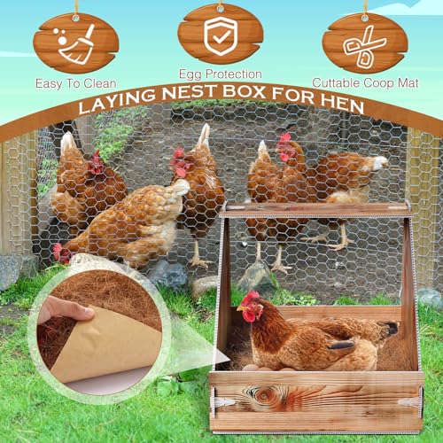 Teenyyou Plastic Chicken Nesting Box with 3 Nesting Pads and 4 Wooden Fake Egg for Laying Eggs Plastic Hen Nest Box Chicken Coop Laying Boxes for Hen Duck Poultry