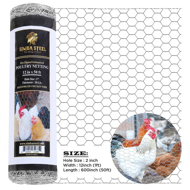 Chicken Wire 12 in x 50 FT x 2” Mesh x 20GA | Poultry Wire Netting | Hot Dipped Galvanised | Hexagonal Galvanized Mesh for Chicken Coop, Rabbit Cage, Fence Barrier PM12x50x2 - style: 12 in x 50 FT x 2 in