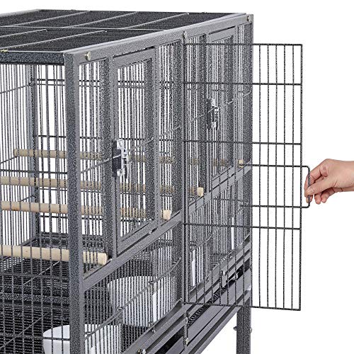 Yaheetech 41.5" Stackable Divided Breeder Breeding Parakeet Bird Cage for Canaries Cockatiels Lovebirds Finches Budgies Small Parrots with Rolling Stand, Black - color: Black