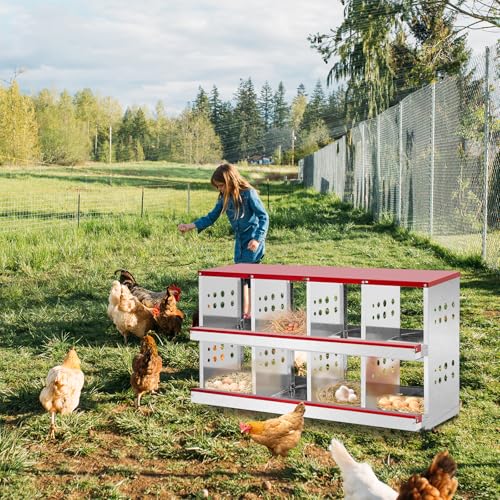 8 Compartment Roll Out Chicken Nesting Box with Basket, Egg Nest Box Chicken Laying Box Hens Chicken Coop Box,