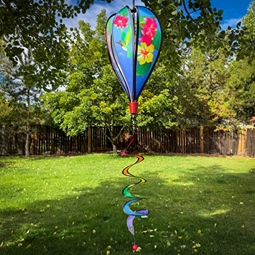In the Breeze Hummingbird Flowers 6-Panel Kinetic Hot Air Balloon Wind Spinner,11" W x 17" H, 26" Tail,1047 - color: Hummingbird Flowers