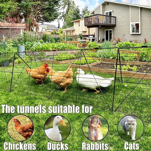 Foldable Expandable Chicken Tunnel for Outdoor Yard, Heavy Duty Poultry Run Tunnel, Predator Proof Enclosure Playpen for Chickens Rabbits Ducks