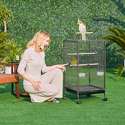 Yaheetech 40 Inch Wrought Iron Bird Cage Open-Top Parrot Cage with Rolling Stand for Parakeets Cockatiels Budgies Parrotlets Lovebirds Canary Small-Sized Birds Parrots - size: 18.0"L x 18.0"W x 40.0"H