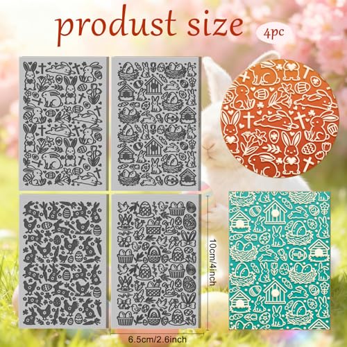 CHGCRAFT 4 Sheets Easter Bunny Clay Texture Mat Easter Chicken Pattern Polymer Clay Texture Sheets DIY Tools for Pottery Earring Jewelry Making Stamp Engraving Machines, 3.9x2.6inch - style: Easter Chicken