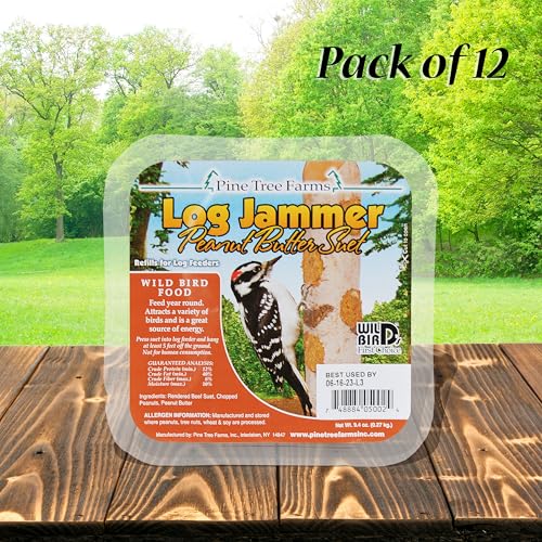 Pine Tree Farms 12 Pack Log Jammer Peanut Suet 3 Plugs Per Pack (36 Total) - size: 3 Count (Pack of 12)