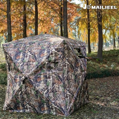 360 Degree See Through Hunting Blind, Pop Up Ground Blind | 2-3 Person & 3-4 Person Hunting Blind for Hunting Deer and Turkey, with Diamond-Shaped Door, Mud Flap and Portable Carry Bag - style: 1-2 Person 270°
