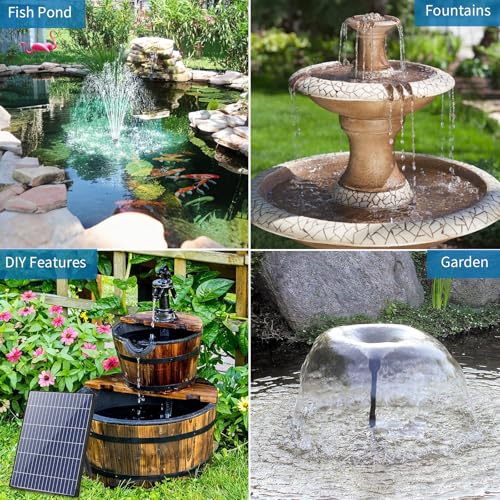 Antfraer Solar Fountain Pump 12W, Solar Water Pump 160GPH Flow Adjustable, Solar Pond Pump with 16.5Ft Cord & PVC Tubing for Pond Small Pond Garden Waterfall Backyard Hydroponics Water Features - size: 12W