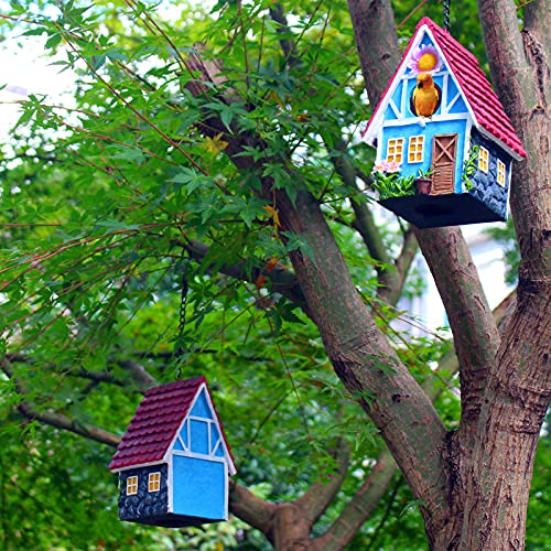 Garden Bird House for Outside Clearance Hanging Outdoors Country Cute Birdhouses for Wren Finchs Chickadee Hummingbird Tree Swallow Cage Kids Nature Lover Bluebird House(Red) - color: Red