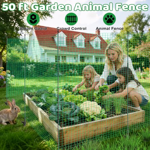 4' x 50' Temporary Fence with Posts, Plastic Temporary Fencing with Fiberglass Posts, Windproof Rope and Ground Stakes, Portable Fence Outdoor for Gardens, Chicken Coops and Outdoor Animal Protection | Windproof Outdoor Temporary Fence Kit With Fiberglass