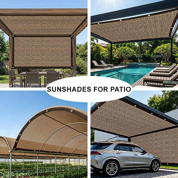 70% Shade Cloth - Sun Shade Cloth Mesh Tarp with Grommets Pergola Shade Cover Canopy, Mesh Tarp Sun Screens for Patio, Outdoor, Garden, Backyard [Brown 3x16FT] - size: 3×16FT