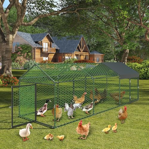 Garvee Metal Chicken Coop, Chicken Runs for Yard with Waterproof and Anti-UV Cover, 3 Door Portable Chicken Coop for Outdoor, Rabbit, Duck, Black, 120"×40"×40"