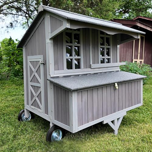 GUTINNEEN Chicken Coop with Wheels Portable Wooden Large Dock Coops for 6 Chickens 3 Perches 3 Nesting Boxes, Hen House for Backyard Garden 48.6"