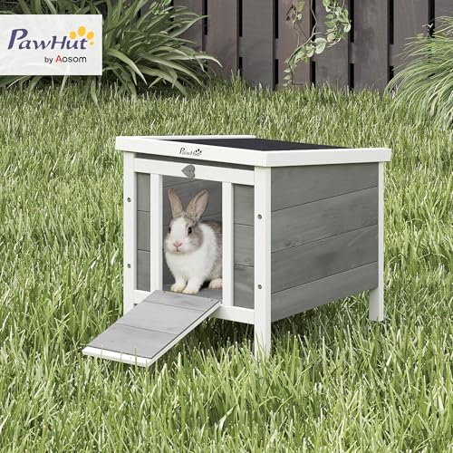 PawHut Small Wooden Rabbit Hutch Bunny Cage Guinea Pig Cage Duck House Dog House with Openable & Waterproof Roof, for Rabbits, Chickens, Ducks, Gray | Bunny Cage, Guinea Pig Cage, Duck House, Dog House, for Rabbits Chickens Ducks - color: Grey