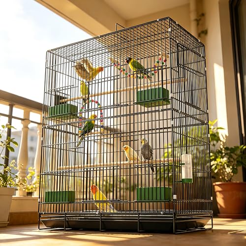 30-inch Folding Parrot Medium Bird Cage, Hanging Bird Cage for Parakeets Finches Canaries Lovebirds Cockatiels Budgies Small Quaker Conures Travel Pet Flight Birdcage with Swing and Perch