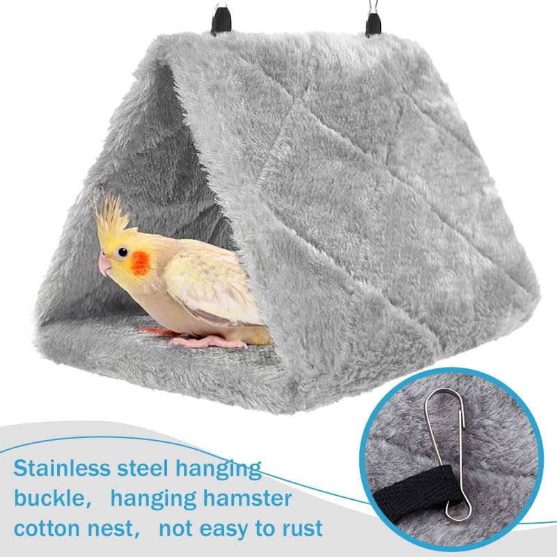 Bird Nest Snuggle Hut Soft Plush Hammock Hanging Cage Tent for Birds Parrot Winter Warm Bed Pet Toy for Hamster Parrot Macaw Budgies Eclectus Parakeet Cockatiels Cockatoo Lovebird (M, Grey) - color: Grey