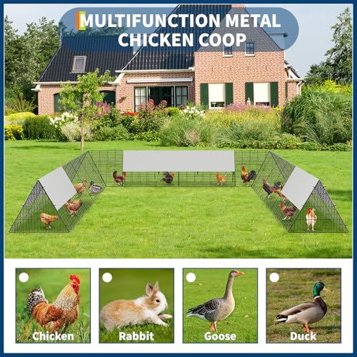 Garvee Chicken Tunnels for Outside with Corner Frames, Large Metal Chicken Runs with Weather-Resistant Cover, Easy to Setup, Portable Poultry Cage for Hens, Ducks, Rabbits (238.2x161.4x24.2 inch) - size: 40.9"L x 29.7"W x 2.8"H