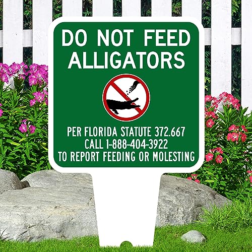 Do Not Feed Alligators Sign, 11"x21", Heavy Duty Integrated Ground Stakes, Indoor/Outdoor Use, Rust Free Aluminum Composite, Made in USA by My Sign center - color: Alligators, size: 11"x21"