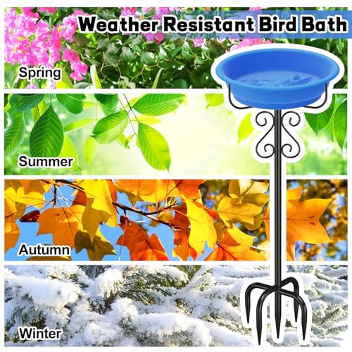 Bird Bath for Outside, 40In Freestanding Birdbaths & Feeder, Blue | Stable Metal Stake, 12" Removable Bowl, Weather-resistant, Easy Clean, Outdoors Garden Patio Yard Lawn - color: Blue