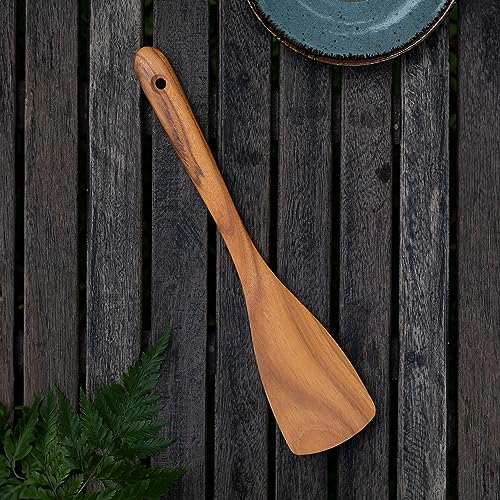 FAAY Teak Wooden Turner, Saute Paddle, Spatula, Compact - XL Size, Healthy and High Moist Resistance for Non Stick Cookware (12 Inch Flat Edge Spatula) - size: 12 Inch Flat Edge Spatula