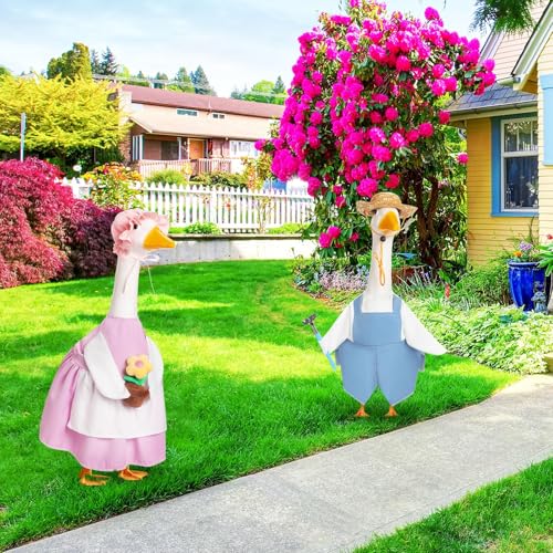 2 Set Porch Goose Outfit Spring Gardener Goose Clothes with Small Flower Pot for 23" Cement Outdoor Patio Yard Decor(Gardener) - style: Gardener