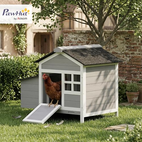 PawHut Chicken Coop Outdoor Weatherproof for 1-2 Chickens 36" x 25" x 27" | Wooden Duck House, Nesting Box, Pull-Out Metal Tray, Rabbits Ducks, Poultry Cage Rabbit Hutch, Backyard Farm