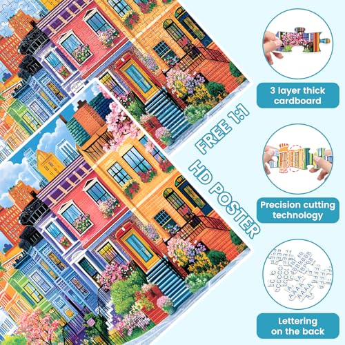500 Pieces Puzzles for Adults, Spring Puzzle for Adults Elderly, Colorful Street Jigsaw Puzzle, Recycled Paper Puzzle 500 Pieces, Family Activity Game Nights Gifts 20.5x15 in | Recycled Paper Puzzle 500 Pieces, Family Activity, Game Nights Gifts, 20.5x15