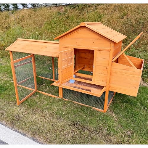 84.6" Wooden Chicken Coop for 4-6 Chickens, Outdoor Backyard Poultry House with Spacious Run, Nesting Box with Lid Support, Slide-Out Tray for Easy Cleaning, Weather-Resistant Animal Habitat