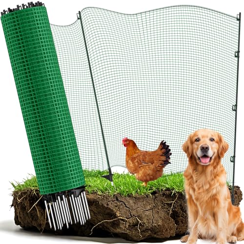 Temporary Fence with Posts, 3‘x100‘ Animal Barrier Dog Portable Fencing | with Fiberglass Stake Windbreak Rope, Safety Snow Plastic Netting for Garden Backyard Outdoor for Chickens or Other Animals - size: 3x100FT