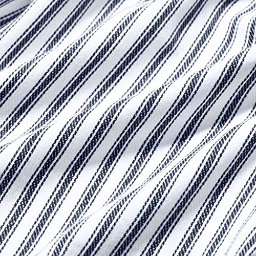 Navy Blue and White Ticking Stripe Hanging Kitchen Dish Hand Towel Cotton with Button Accent, Set of 2 - color: Navy Blue