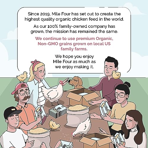 Mile Four Organic Chicken Feed, Grower Whole Grain, Non-GMO,US Grown 46 lbs | 18% Protein; Corn-Free; Soy-Free; Non-Medicated; For Chickens Age 8-20+ Weeks; USA Grown; Non-GMO; Supports Healthy Growth - size: 46 Pound (Pack of 1)