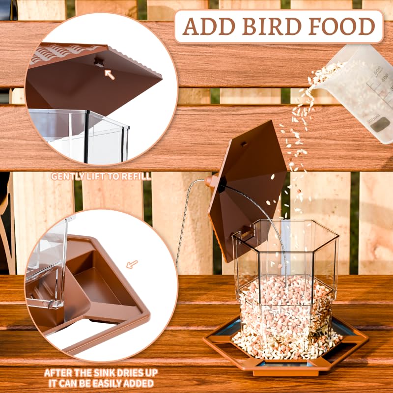 Bird Feeders for Outdoors Hanging,Large Capacity Birdfeeders for Outside Squirrel Proof,Hanging Mount Bird Seed Feeder Hopper for Cardinals,Finches Food Holder and Garden Decoration,Brown