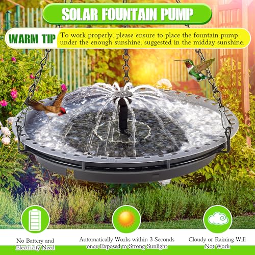 Solar Bird Bath Fountain for Outdoor with 4 Water Patterns | Hanging Solar Powered Hummingbird Water Fountain Pump Combo Set for Garden Yard Patio Lawn