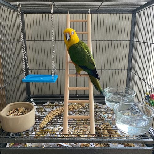 2 Pack Bird Ladder Wooden Bird Cage Ladder Birds Cage Accessories for Parakeets, Parrots, Cockatoo & Lovebirds (7 Step & 8 Step)