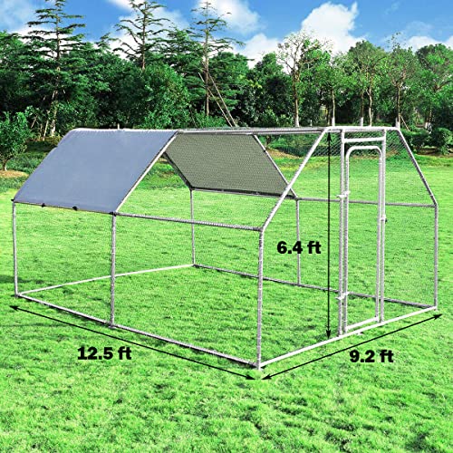 Giantex 12.5ft Large Metal Chicken Coop, Walk-in Chicken Coops Hen Run House Shade Cage with Waterproof and Sun Protection Cover for Outdoor Backyard Farm Use Poultry Cage (12.5 x 9.2 ft, Flat) - size: 150.0"L x 110.5"W x 77.0"H