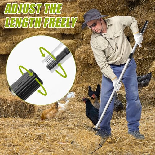 Windspeed 3 in 1 Metal Chicken Poop Scooper 10'' Wide, 61'' Long Adjustable Chicken Coop Pooper Scoop Sifting Shovel Litter for Poultry Litter Scooper Supplies (34-61 in)