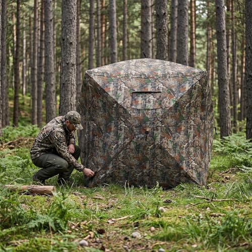 OUTLANE Hunting Blind 270° See-Through Panels, Pop Up Ground Blind for Deer Turkey, Portable Quick Setup with Carry Bag - size: 141.73x71x65.75 Inch