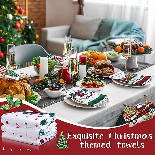 Oudain 6 Pcs Christmas Kitchen Towels Christmas Hand Towels Buffalo Plaid Xmas Tree Snowman Dish Cloths 24 x 16 Inch Santa Truck Decorative Tea Dishcloths for Home Kitchen Bathroom Winter Xmas Gifts - color: Cute