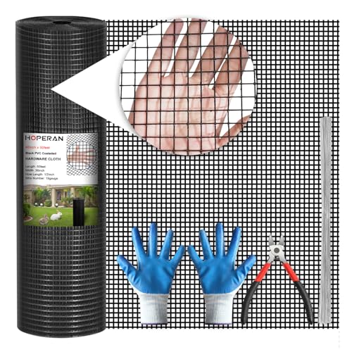 HOPERAN Black Hardware Cloth 1/2 Inch 48 x 50 Ft 19 Gauge Chicken Wire | Vinyl Coated, PVC Coated Welded Mesh Roll, for Garden Fencing Gopher Wire Rabbit Cage Poultry Netting - size: 1/2inch 48in×50ft