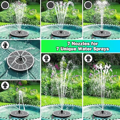 SZMP 3.5W Glass Solar Fountain with Swivel-Out Fixed Rods, Solar Bird Bath Fountains with LED Lights and 2000mAh Battery, 7 Nozzles, Outdoor Solar Water Fountain Pump for Garden, Pool, Pond (White) - color: White
