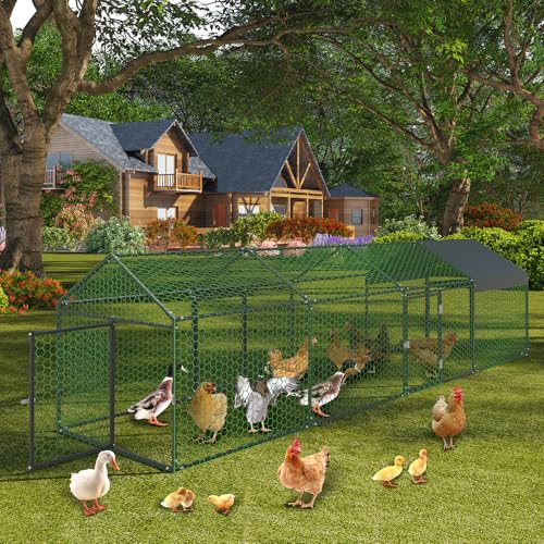 GarveeLife Metal Chicken Coop with Waterproof and Anti-UV Cover, Chicken Run for Yard with 4 Doors, Poultry Cage for Rabbit Duck Goose, 160 in x40 in x40 in, Black - color: Black spray, size: 160×40×40IN