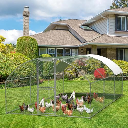 Large Walk-in Metal Chicken Coop for 30 Chickens,Heavy Duty Reinforced Wire Mesh Run with All-Weather Waterproof & Anti-UV Cover,Secure Lock - Outdoor Poultry Pen for Chickens,Ducks (Dome Roof) - size: large Dome Roof