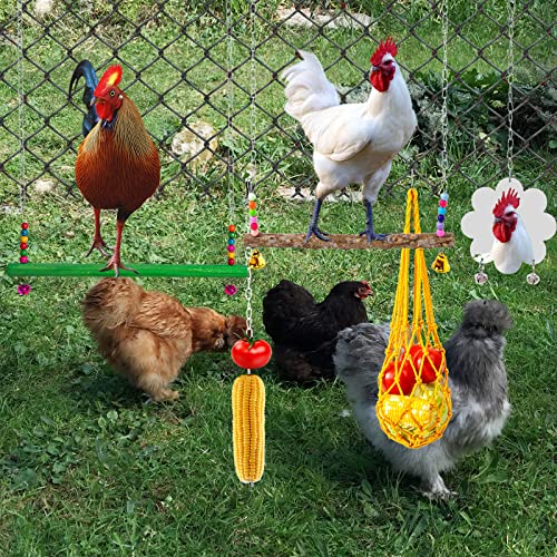 13PCS Chicken Toys for Coop Accessories - Chicken Xylophone Toy, Chicken Mirror, Chicken Ladder Bridge, Coop Swing, Vegetable Hanging Chicken Feeder, Chewing Foraging Toys, Gifts for Hens - size: 13pcs