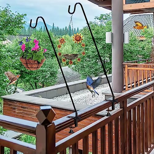 Juegoal 2 Pack Heavy Duty Deck Hook with 2 Inch Non Slip Clamp, 25 or 36 Inch Extended Reach Deck Hook, Adjustable Rail Pole Plant Bracket for Hanging Bird Feeder, Suet Baskets, Lanterns, Wind Chimes