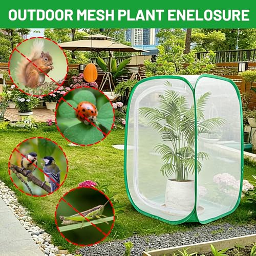 24 Inch Outdoor Mesh Plant Enclosure, Popup Plant Protectors Mesh Covers for Pests, Bird and Pest Protection Guard Cage for Garden, Vegetables, Fruit, Flowers and Herbs, 15.7 x 15.7 x 23.6 Inches