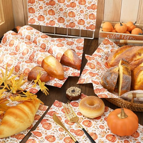 JarThenaAMCS 150 Pcs Fall Floral Pumpkin Wax Paper Orange Sandwich Wrap Paper Tissue Waterproof Oil-Proof Picnic Liners for Autumn Thanksgiving Party Kitchen Supplies, 9.8 x 8.3 In - color: Fall Pumpkin