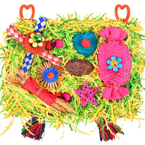 KATUMO Bird Toy, Large Size Grass Mat Foraging Shredding Hanging Toy | Natural Grass Mat, Easy to Hang, Relieve Boredom, Ideal for Cockatiel Conure Lovebird Parakeet Small and Medium Birds - style: Candy