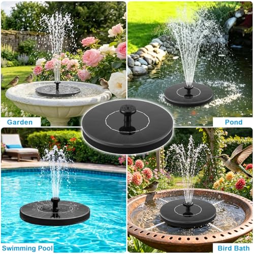Floating Solar Fountain Pump, Upgrade 1.5W Solar Powered Water Pump with 6 Spray Nozzles & 4 Fixed Pipes, Solar Fountain for Bird Bath, Garden Pond, Pool, Outdoor - color: 1.5w Solar Fountain