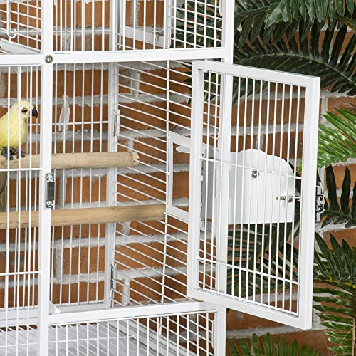 PawHut 55" Large Parrot Cage with Toy Hooks Above Top Bird Perch, Tray, Food Cups, Rolling Stand, Bird Cage for Cockatiels, Parakeets, Lovebirds | Above Top Bird Perch, Rolling Stand, for Cockatiels, Parakeets, Lovebirds
